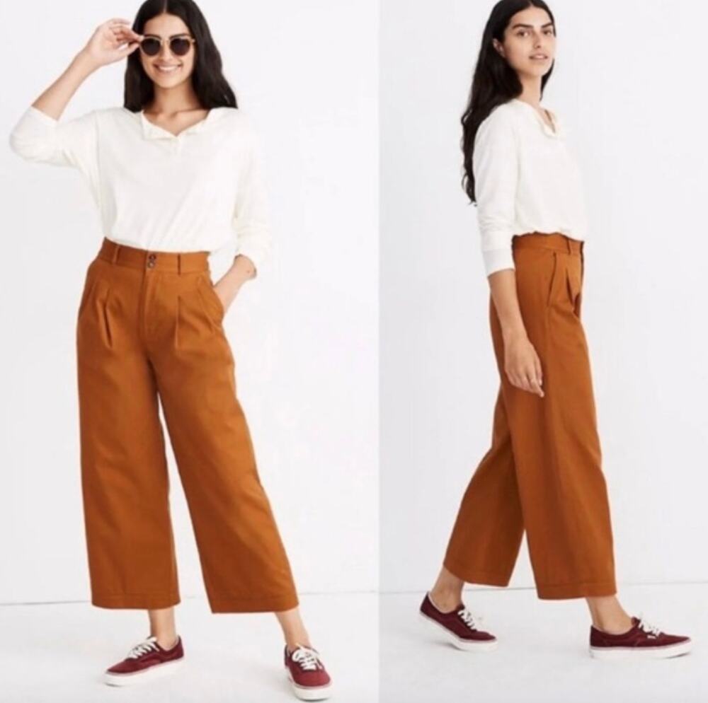 Madewell Pleated Wide Leg Pants 14T 14 Tall Toffee Brown